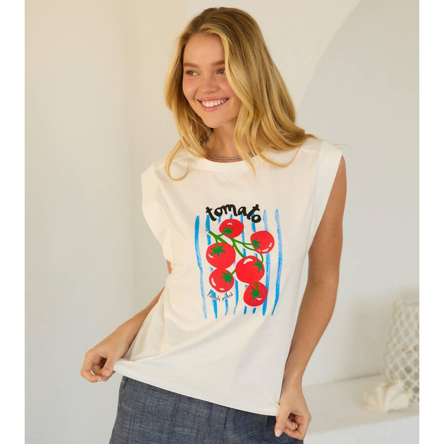 Tomato Graphic Embroidered Tee - Off White