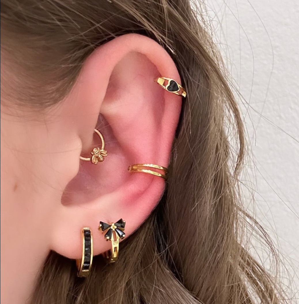 Bow Huggie Hoop Earrings Black Bow Ribbon Hoops Holiday Bow