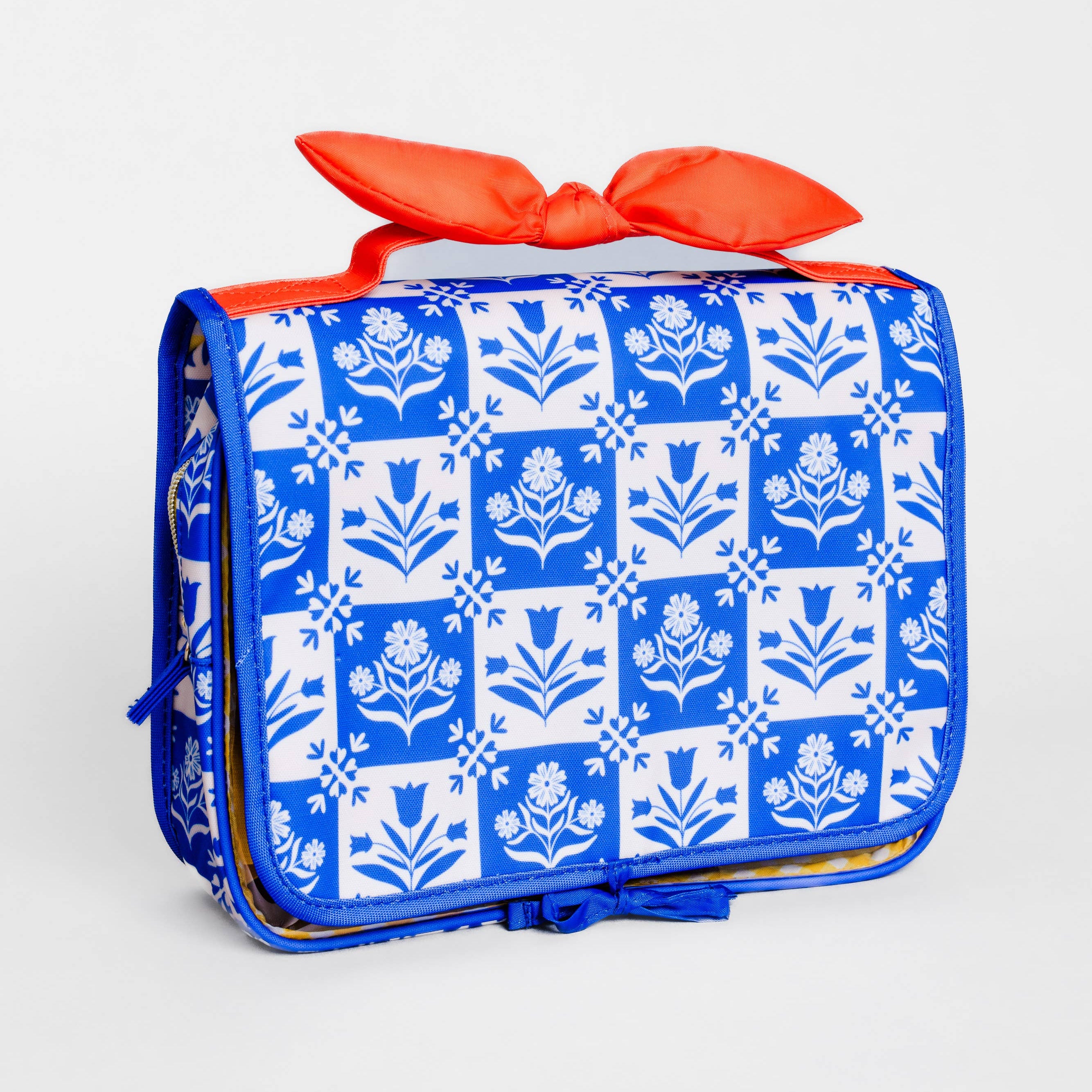 Hanging Toiletry Bag - Blue Plaid Floral