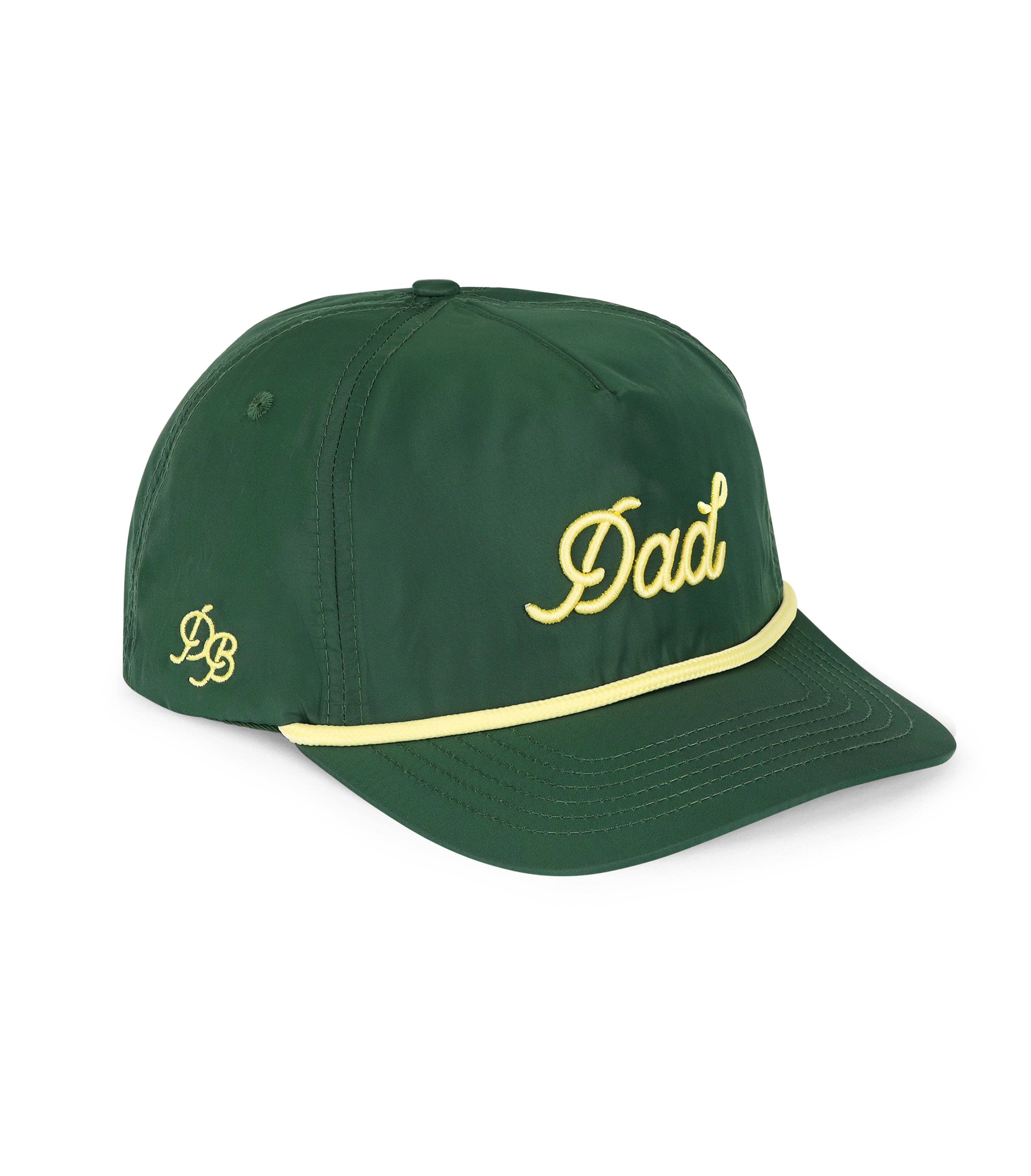 The Dad 3D Puff Rope Hat in olive green is a structured 5-panel snapback built for dads, golfers, and gift shoppers who want vintage golf-inspired style with everyday wearability. Featuring bold 3D puff embroidered "Dad" lettering, a tan rope detail across the brim, and a clean curved bill.