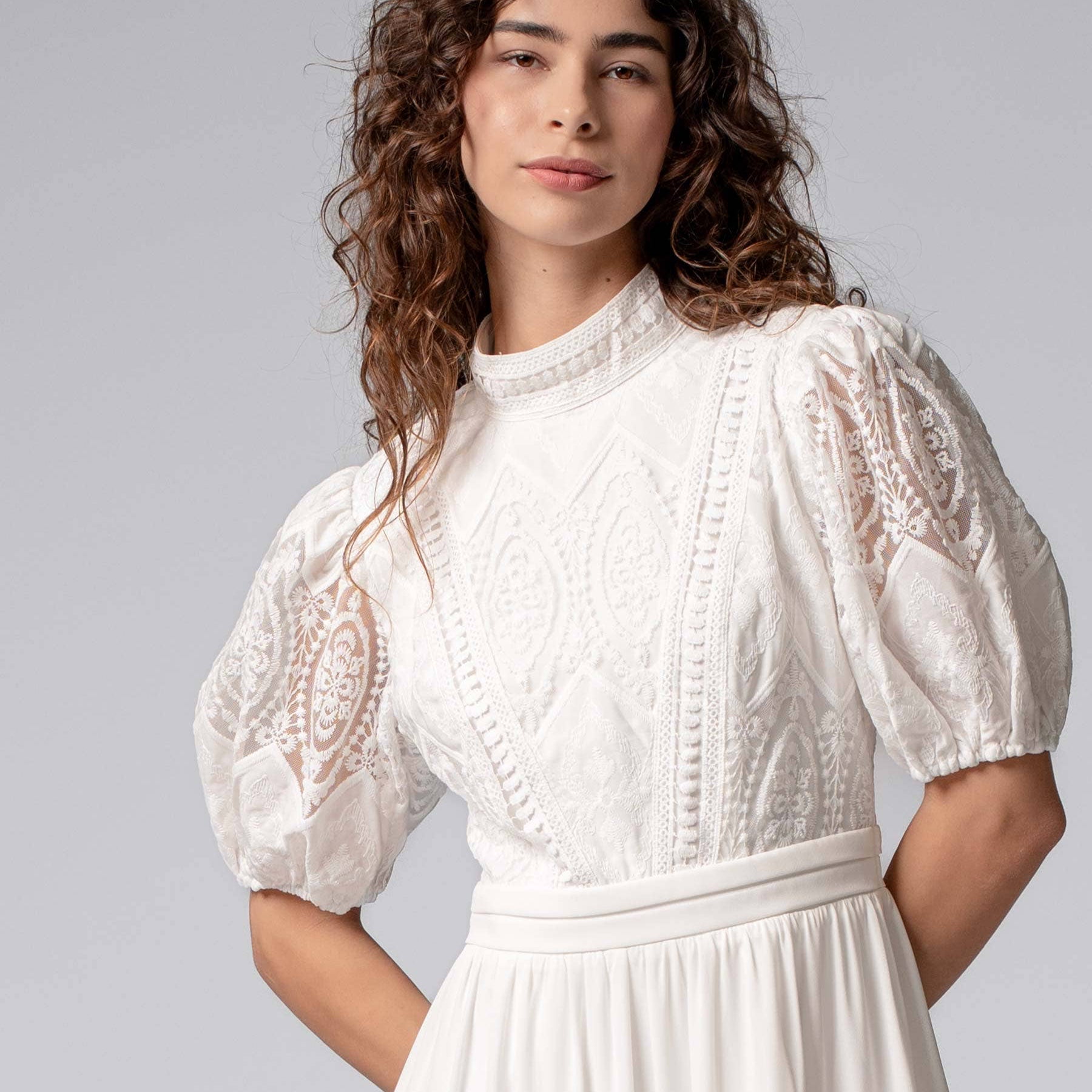 Victorian Lace Puff Sleeve White Maxi Dress