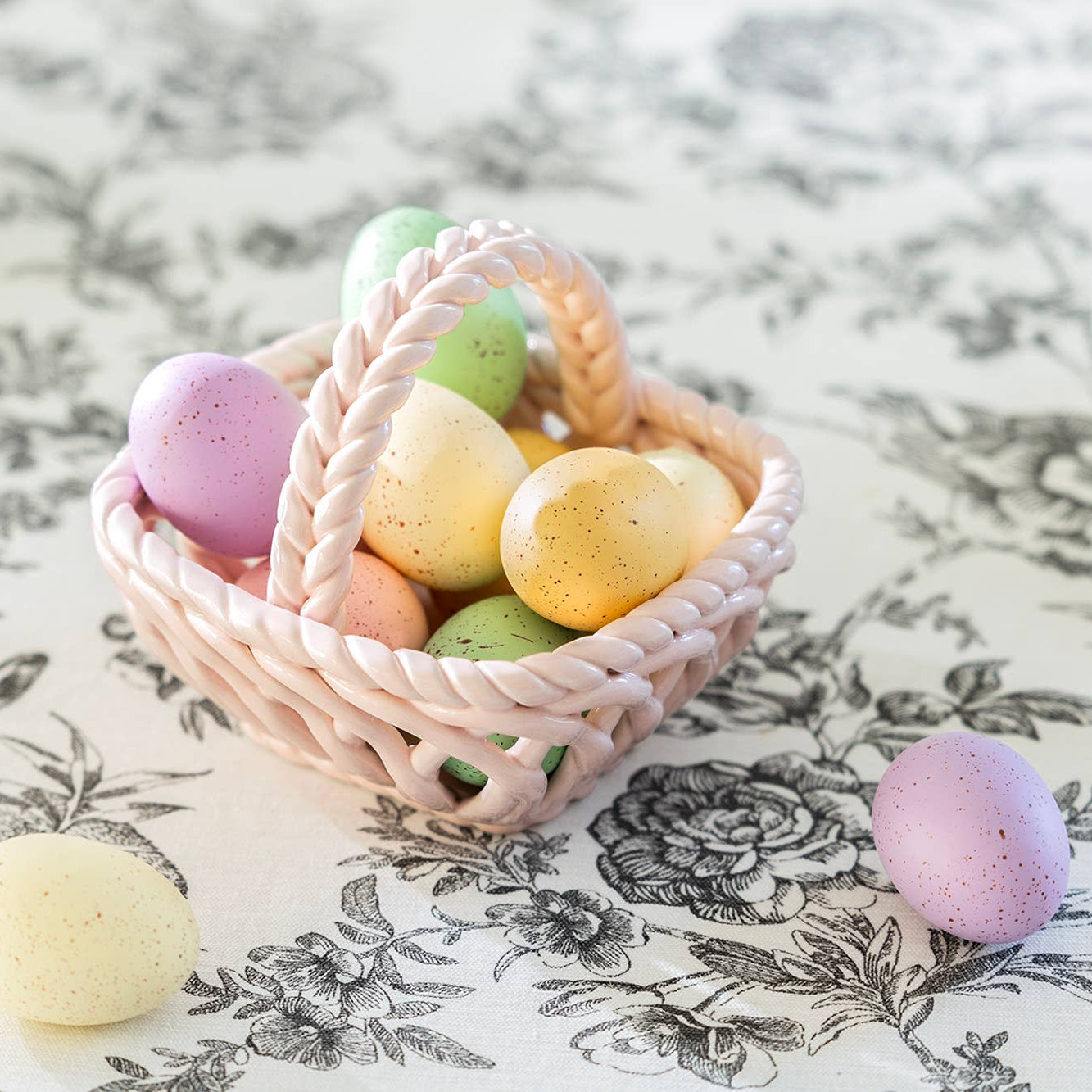 Hand Woven Ceramic Small Easter Basket - Pink