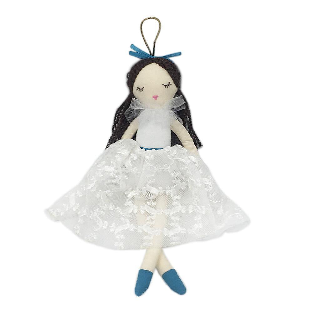 Hung on trees, wreaths and even chandeliers, our Clara Plush Doll Ornament brings a new kind of whimsy to your seasonal decor.  Made of polyester and metallic thread. Measures 10" Each ornament is stitched with intricate embroidery, stitching and multiple fabrics and textures to bring these plush dolls to life. Hangs from a metallic loop. Spot clean only For decorative use only, not a toy