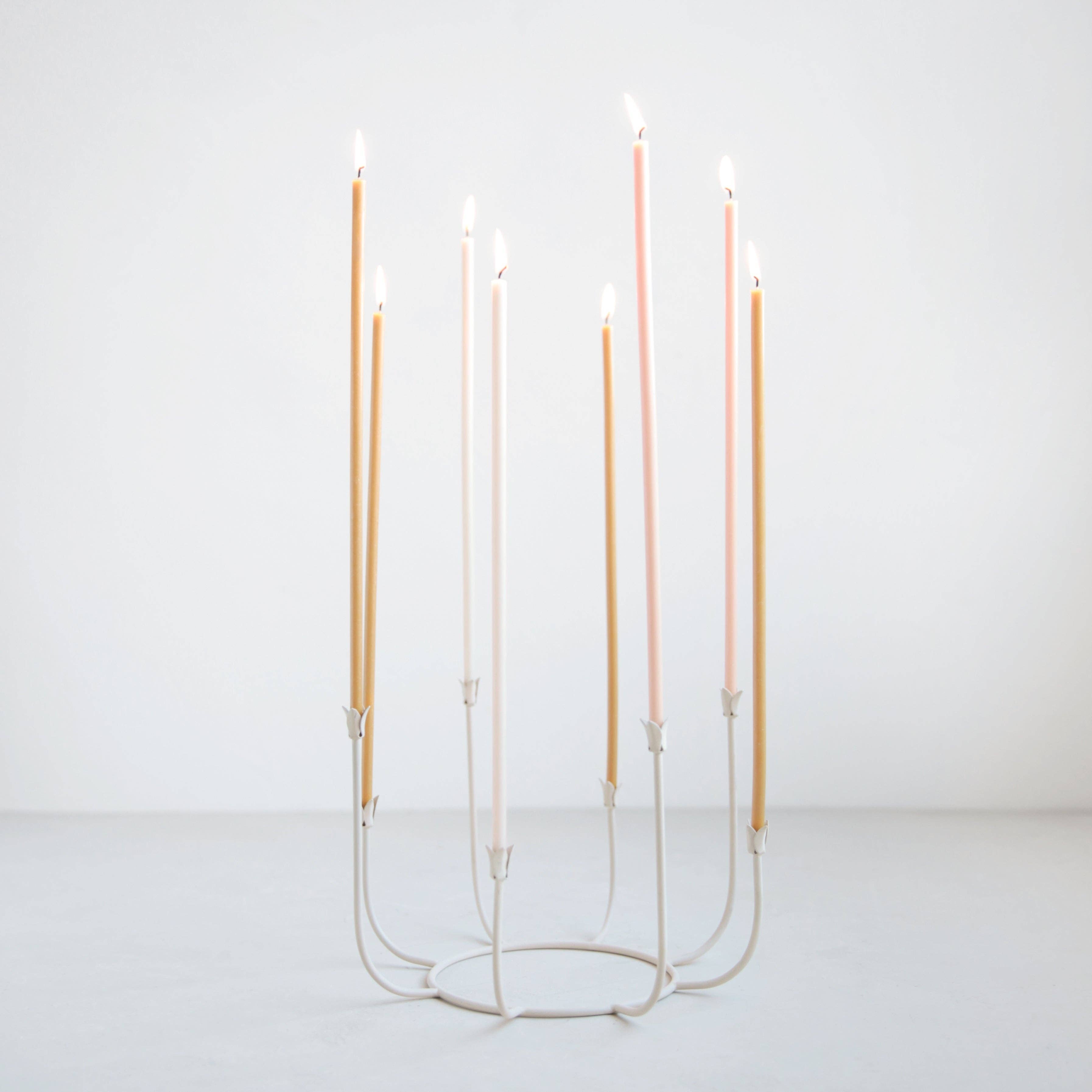 Candle holder with multiple candles on a white background