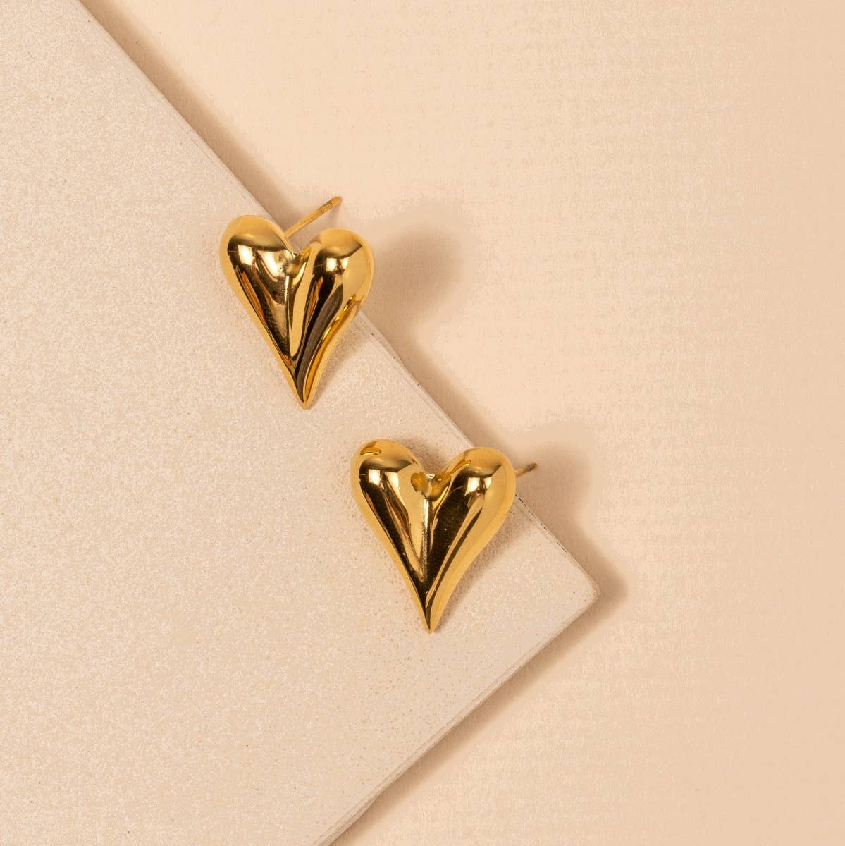 Heart 18K Gold Dip Stainless Steel Stud Earrings