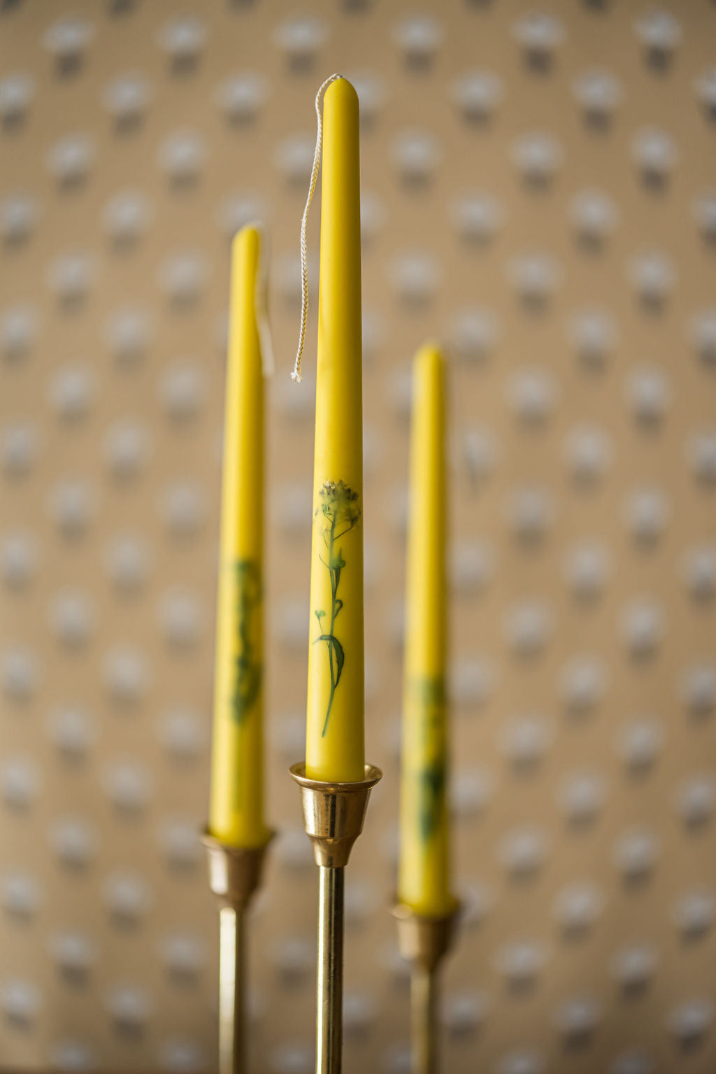 Floral Inlaid Tapered Candle - Set of 3
