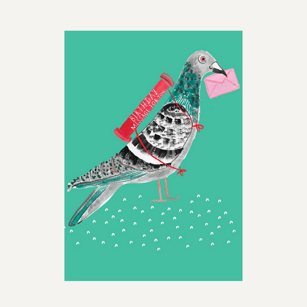This quirky pigeon is sure to bring a smile with its balloon and playful expression. Perfect for any occasion, this greeting card is a unique way to send your well wishes. Spread joy and humor with this hilarious card.