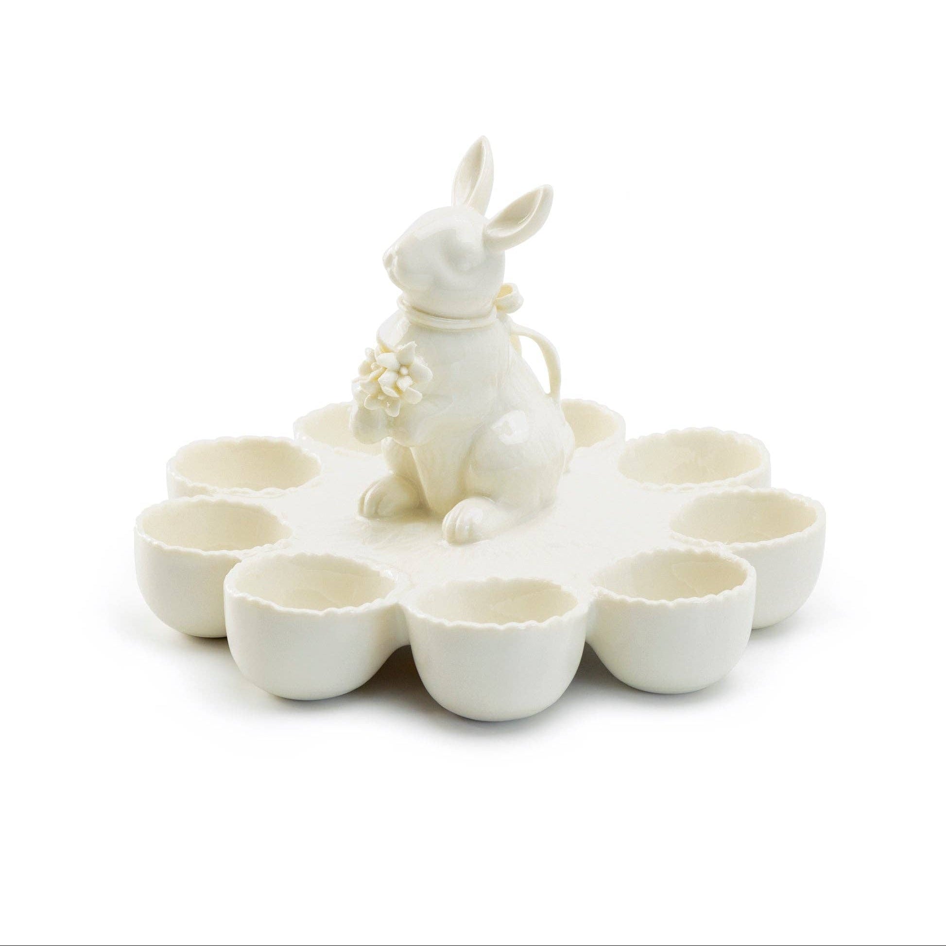 Bunny Figurine 9 Count Fine Porcelain Egg Basket Tray
