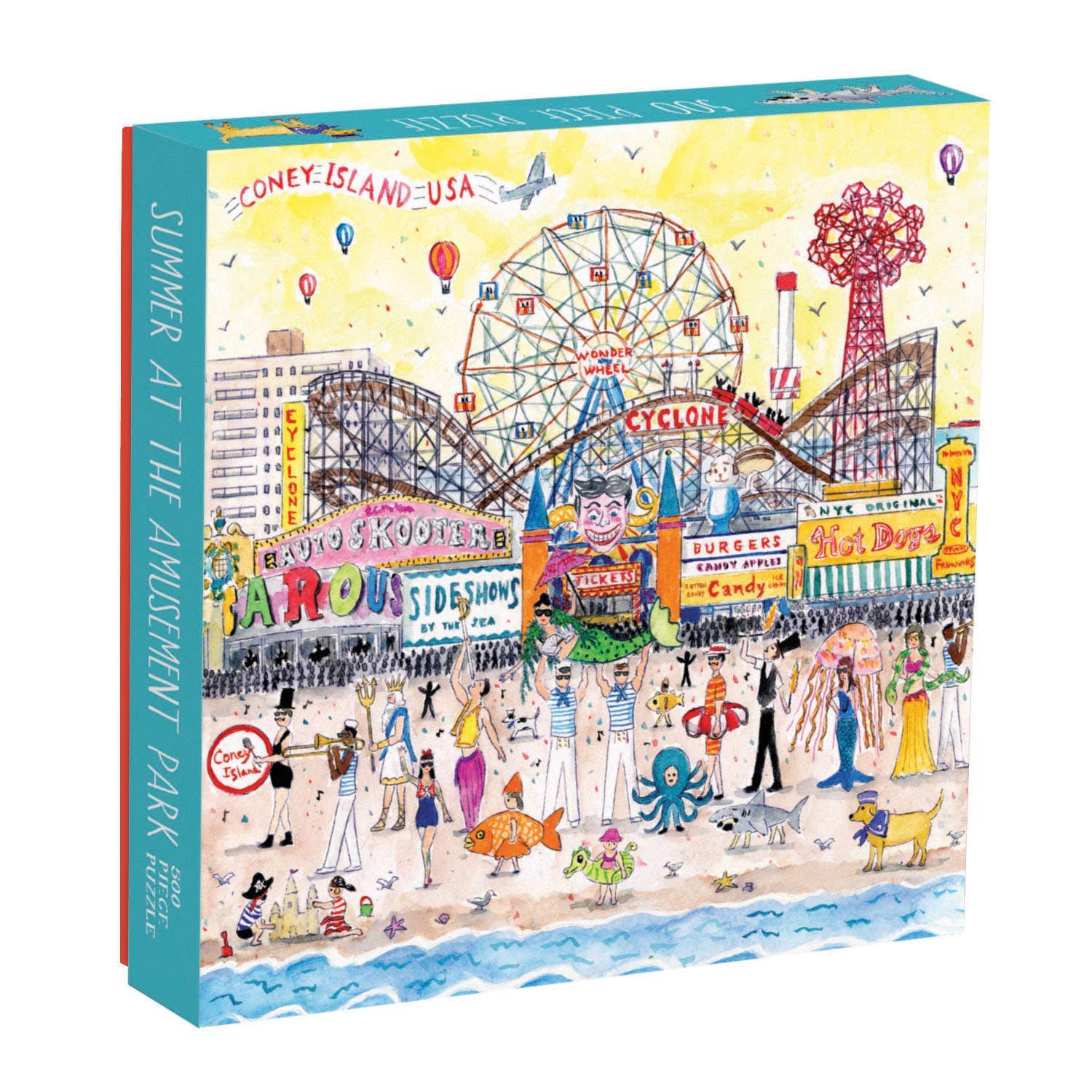 Piece together a ride on the rollercoaster or enjoy the view from the Ferris wheel with this 500-piece puzzle from Galison.
Cheerful watercolors from artist Michael Storrings thoroughly capture the joy and energy of a summer spent at the amusement park.
Details:
Package: 8 x 8 x 2 inches
Complete puzzle: 20 x 20 inches
500 piece puzzle
Includes insert with information about the artist and image