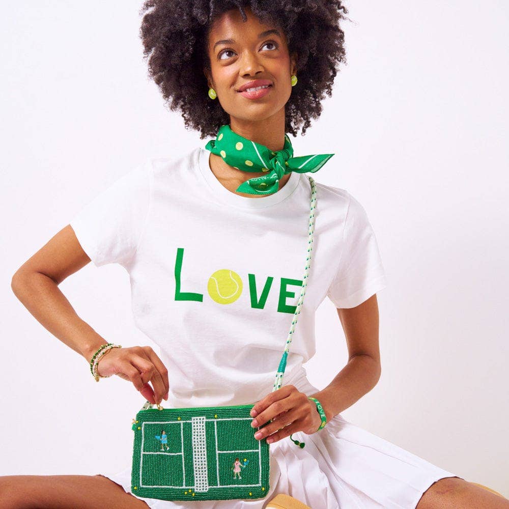 Leila Tennis Seed Bead Clutch With Strap
