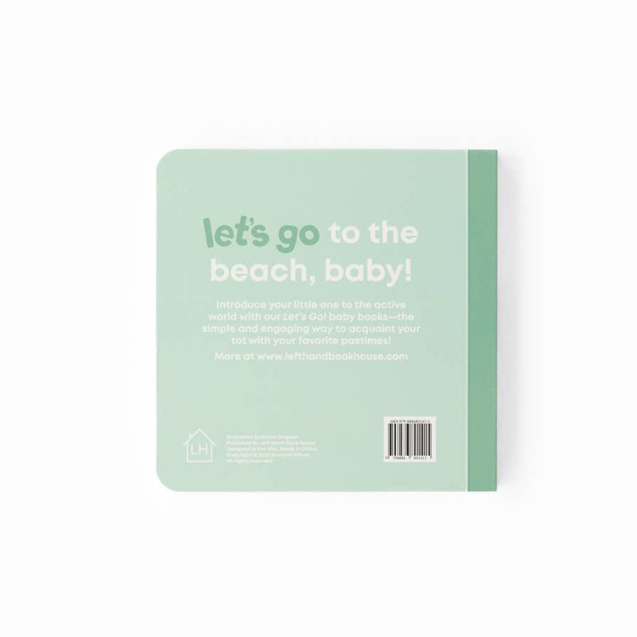 Product packaging with text 'let's go to the beach, baby!' on a light green background