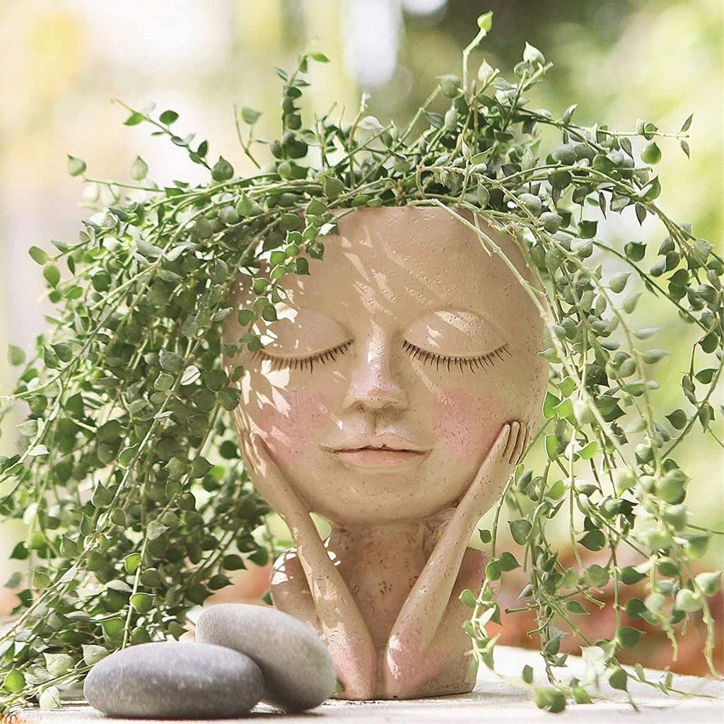 This stunning blushing woman planter is one of our favorites! As your plants grow, you control her hairstyle by pruning the foliage. Made of high-quality resin material, safe and non-toxic, this planter is perfect for growing succulents, herbs, cacti, or other small plants or flowers.use as a flowerpot or for office or home desktop decoration.add some warmth and joy to your room. A great gift choice for weddings, birthdays, christmas, or other important holidays!