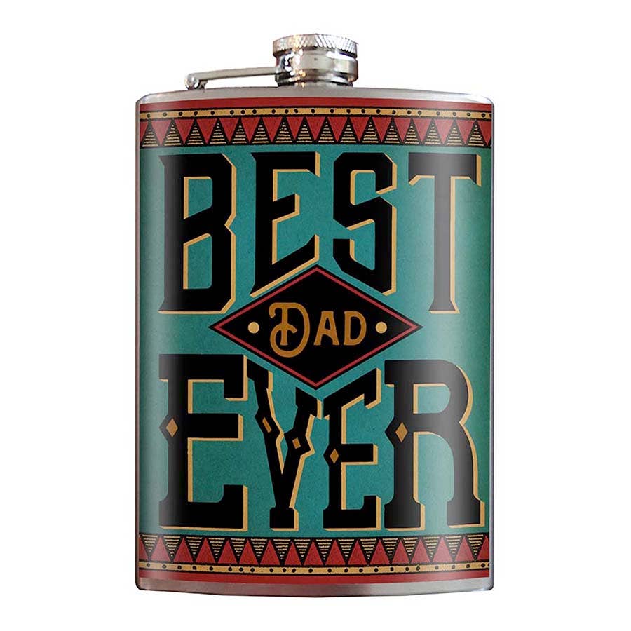 Flask with 'Best Dad Ever' text on a white background