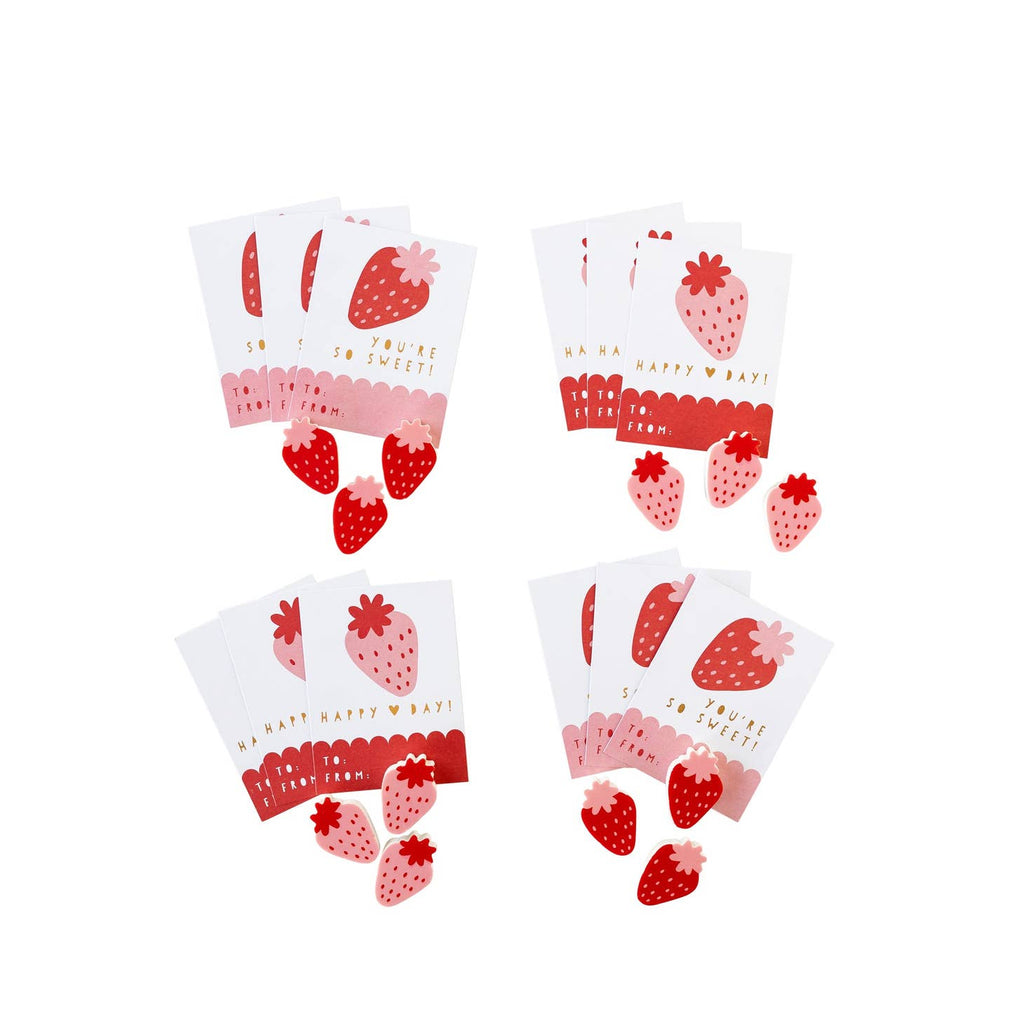 Share the love with our Strawberry Hearts Valentine's Card Exchange Kit! Perfect for kids' Valentine's Day celebrations, this complete set comes with Valentine's cards and sweet strawberry-shaped erasers. Get your sweetest wishes out in style!