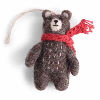 Felt Mini Bear Ornament - Grey w/Red Scarf - 2 7/8"
