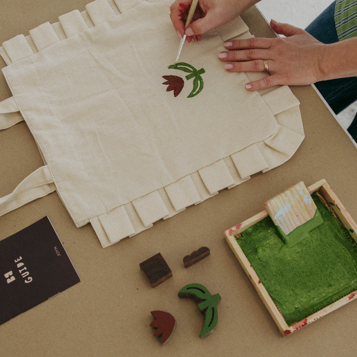 Hand-Carved Wood Blocks + Canvas Bag