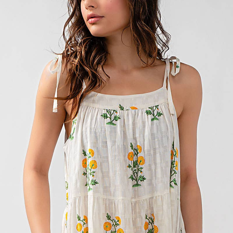 Romantic Tiered Floral Cotton Maxi Dress