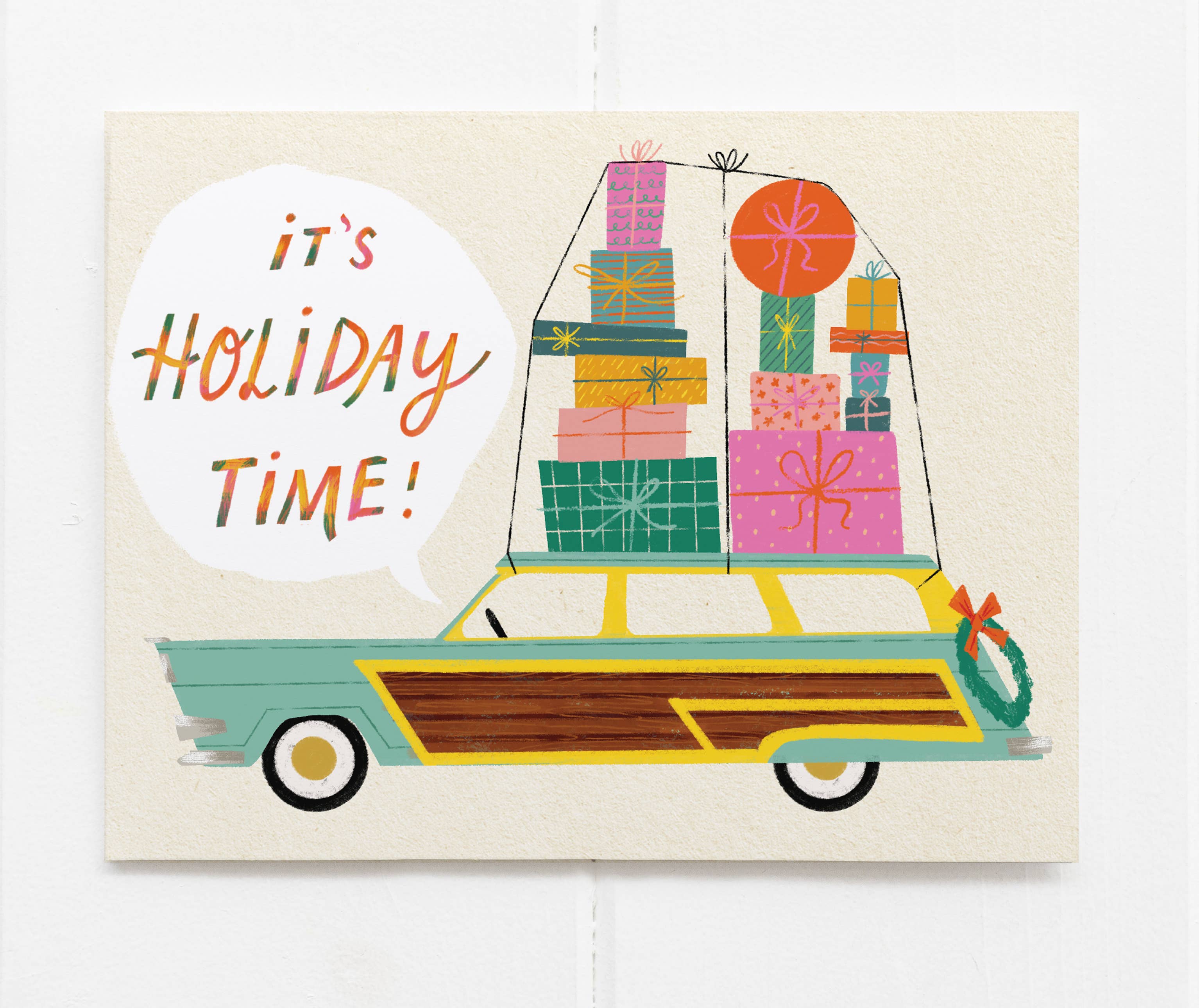 Celebrate the season with this charming station wagon holiday greeting card. Perfect for spreading festive cheer, this delightful design features a classic car loaded with colorful presents on top—capturing the joy and warmth of holiday travel. Whether you're sending season's greetings to family, friends, or colleagues, this card delivers a heartfelt message wrapped in nostalgic holiday spirit. A thoughtful way to brighten someone's mailbox this time of year.
Details:
100 lb Heavyweight Cardstock
