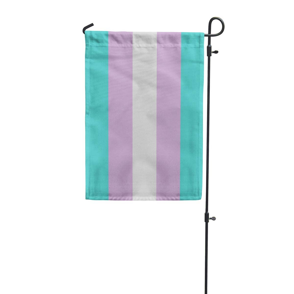 Transgender garden flag. The Transgender Pride Flag was created by American Trans woman Monica Helms in 1999, and was first shown at a pride parade in Phoenix in the year 2000. Now in this cute vertical size, perfect for your garden flag pole (not included.)18" x 12"