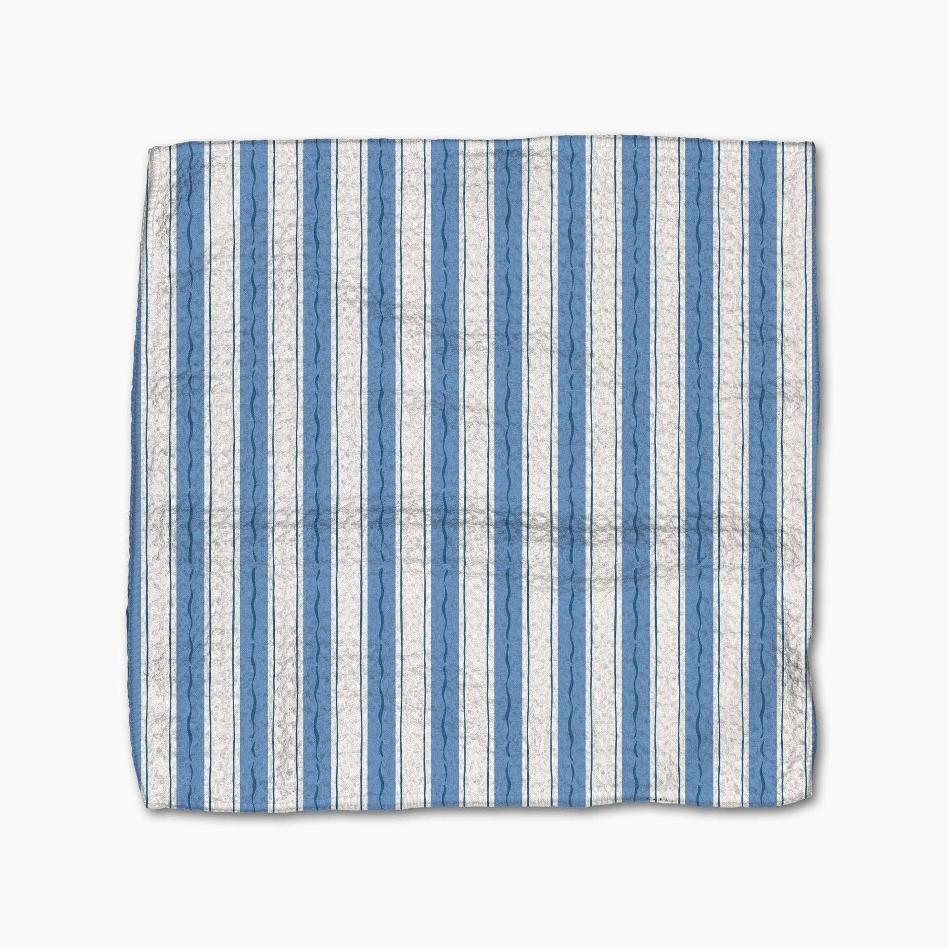 Blue and white striped fabric on a white background