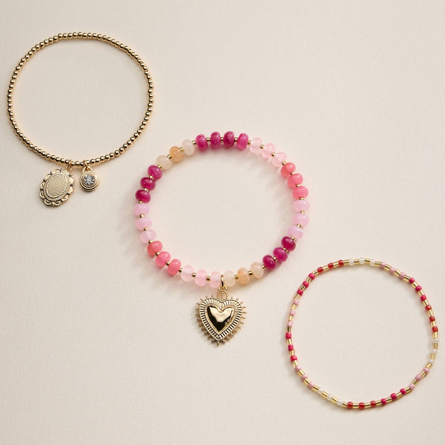 Beaded Heart Charm Bracelet Set