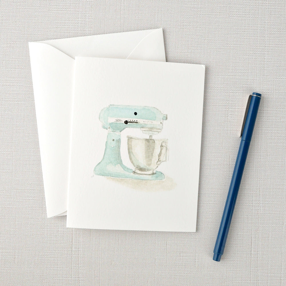 The assorted set of baking notecards are blank on the inside with charming watercolor illustrations of an apron, mixer, eggs and utensils on the front. They bring a touch of delight to your thank you notes, housewarming gifts, get-well wishes, and more.
Details:
Set of eight folded cards + envelopes, two of each illustration
Blank inside
5.5" x 4.25"
Printed on 120lb superfine paper
Original watercolor artwork by Emily Lex