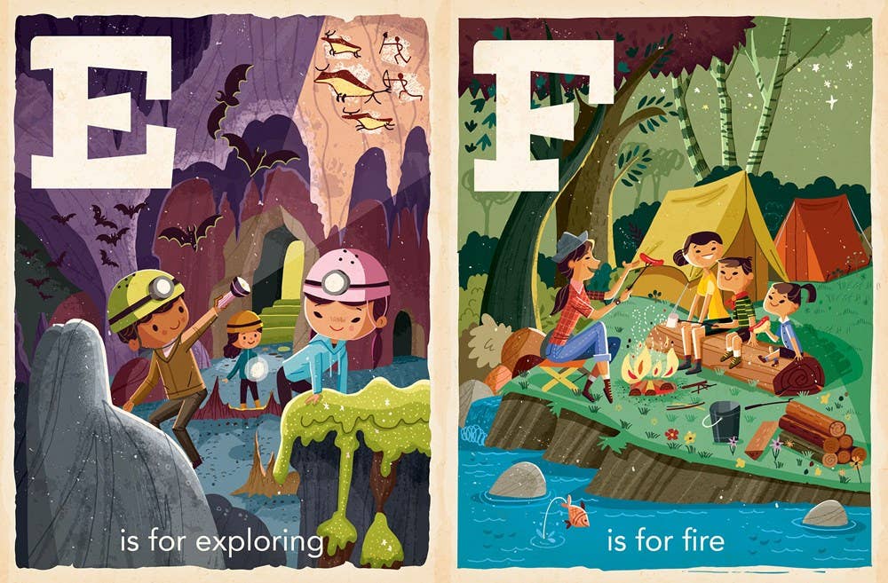 An engaging collection of 26 illustrations featuring campground favorites from Campfires and Hammocks to S’mores and Wildlife. Illustrator Greg Paprocki’s popular BabyLit alphabet board books feature his classically retro midcentury art style that’s proven to be a hit with both toddlers and adults. Discover new details in each illustration with every successive reading.