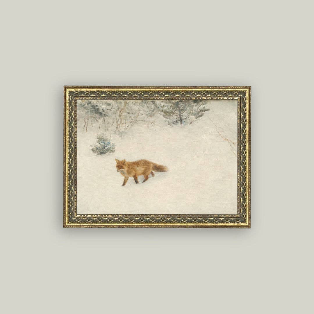 Capture the magic of a winter wonderland with this charming vintage fox art print. Featuring a beautifully detailed illustration of a fox nestled in a snowy landscape, this framed piece brings warmth and character to any room. The antique aesthetic and soft, muted tones create a cozy atmosphere that complements both traditional and modern décor. Perfect for nature lovers and those who appreciate timeless artwork, this piece serves as a conversation starter while evoking the peaceful serenity of a winter.7x5