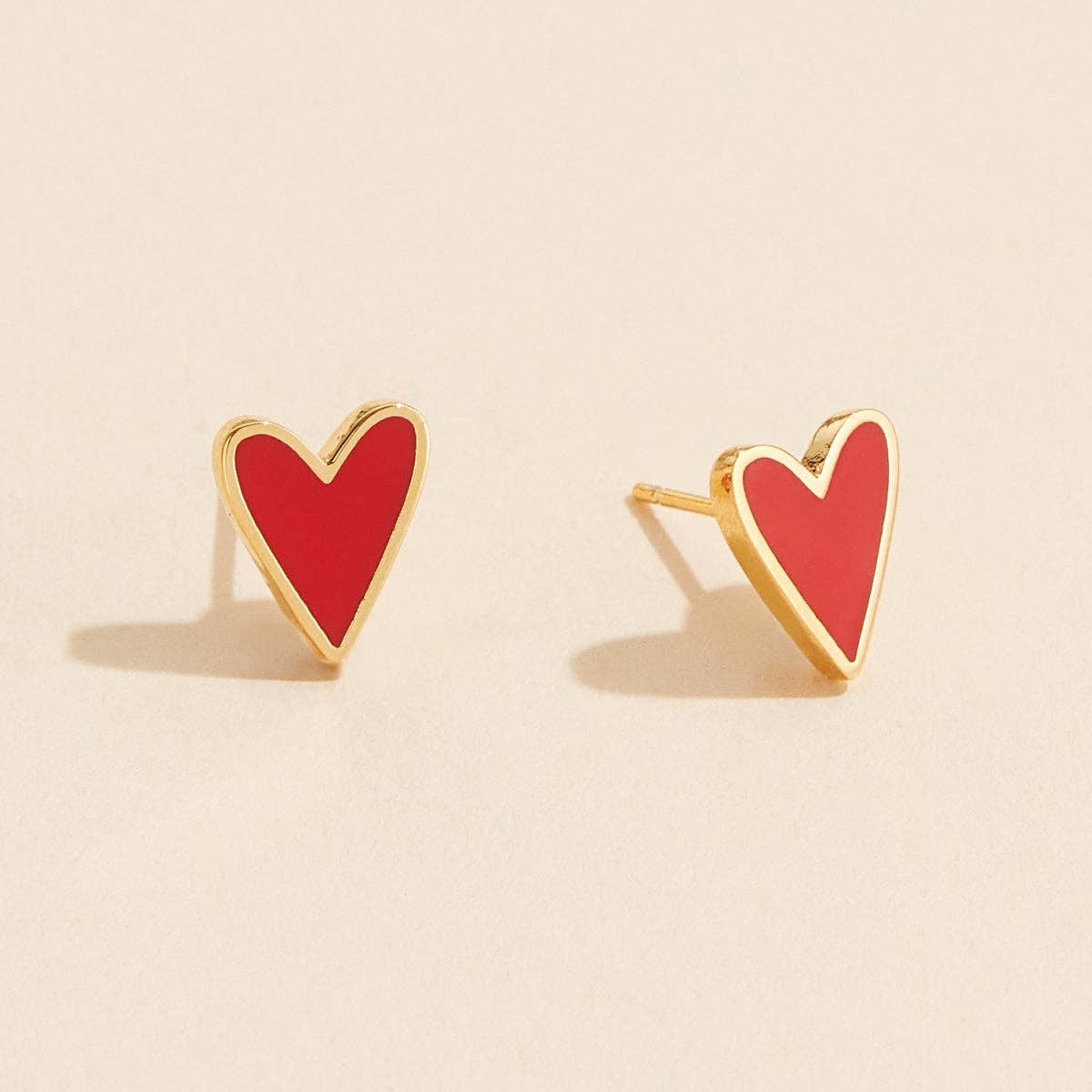 Enamel Heart 18K Gold Dip Stud Earrings - Red