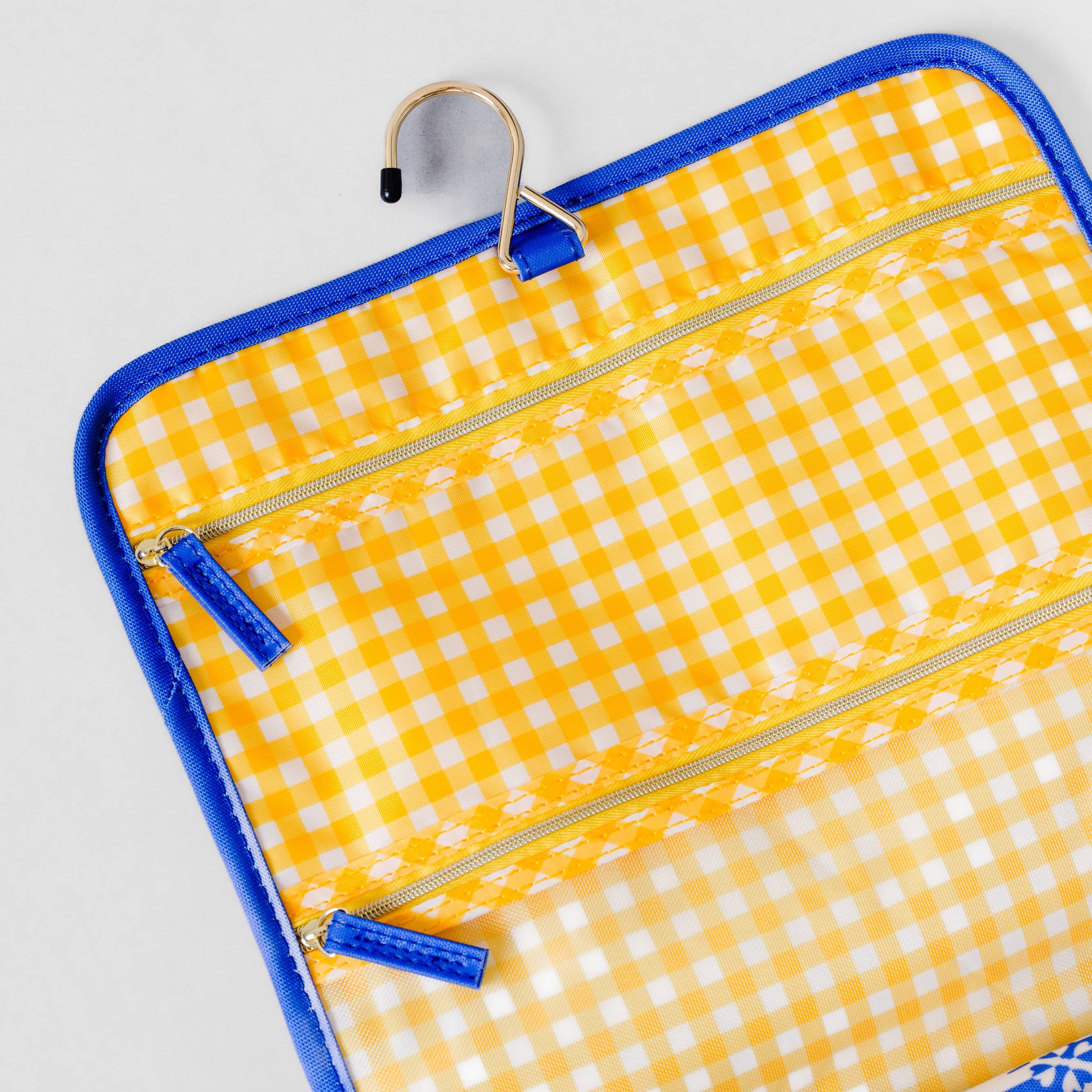 Hanging Toiletry Bag - Blue Plaid Floral