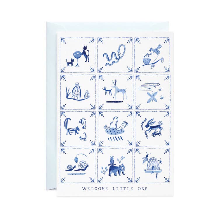 Share the joy of a new arrival with our New Baby Delft Tiles greeting card. Featuring charming hand-painted designs, this card is the perfect way to welcome the little one. Send a heartfelt message with a touch of whimsy. Congrats to the new parents!