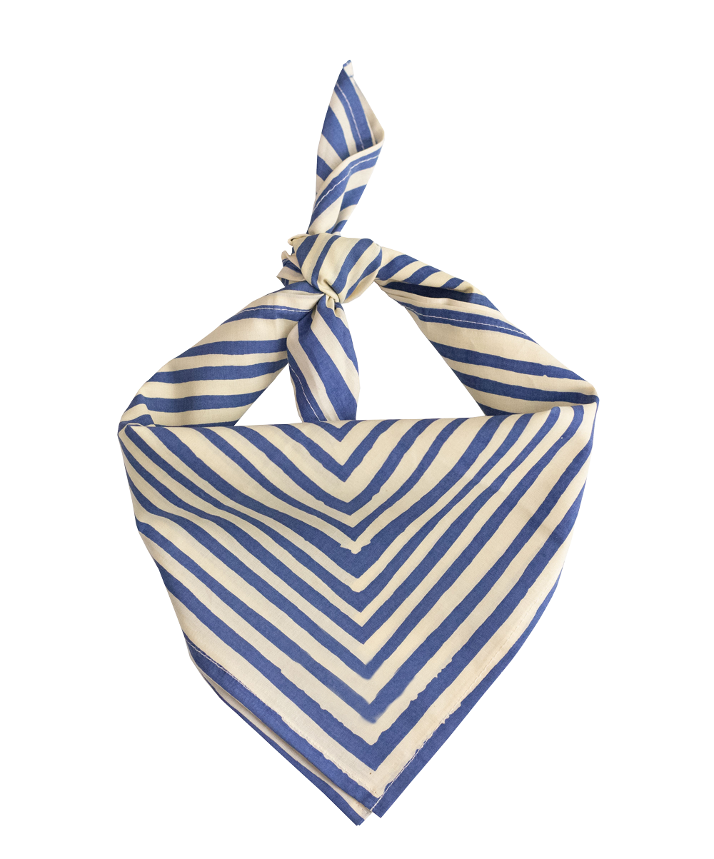 Blue and white striped bandana on a white background