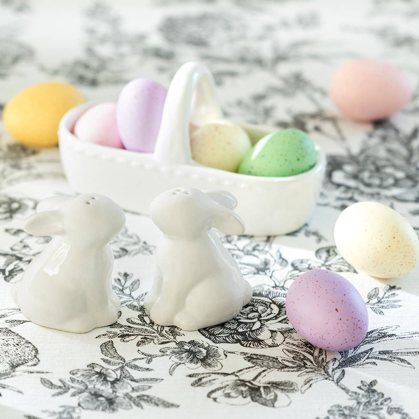 Easter Bunny Basket Ceramic Salt and Pepper Shaker Set