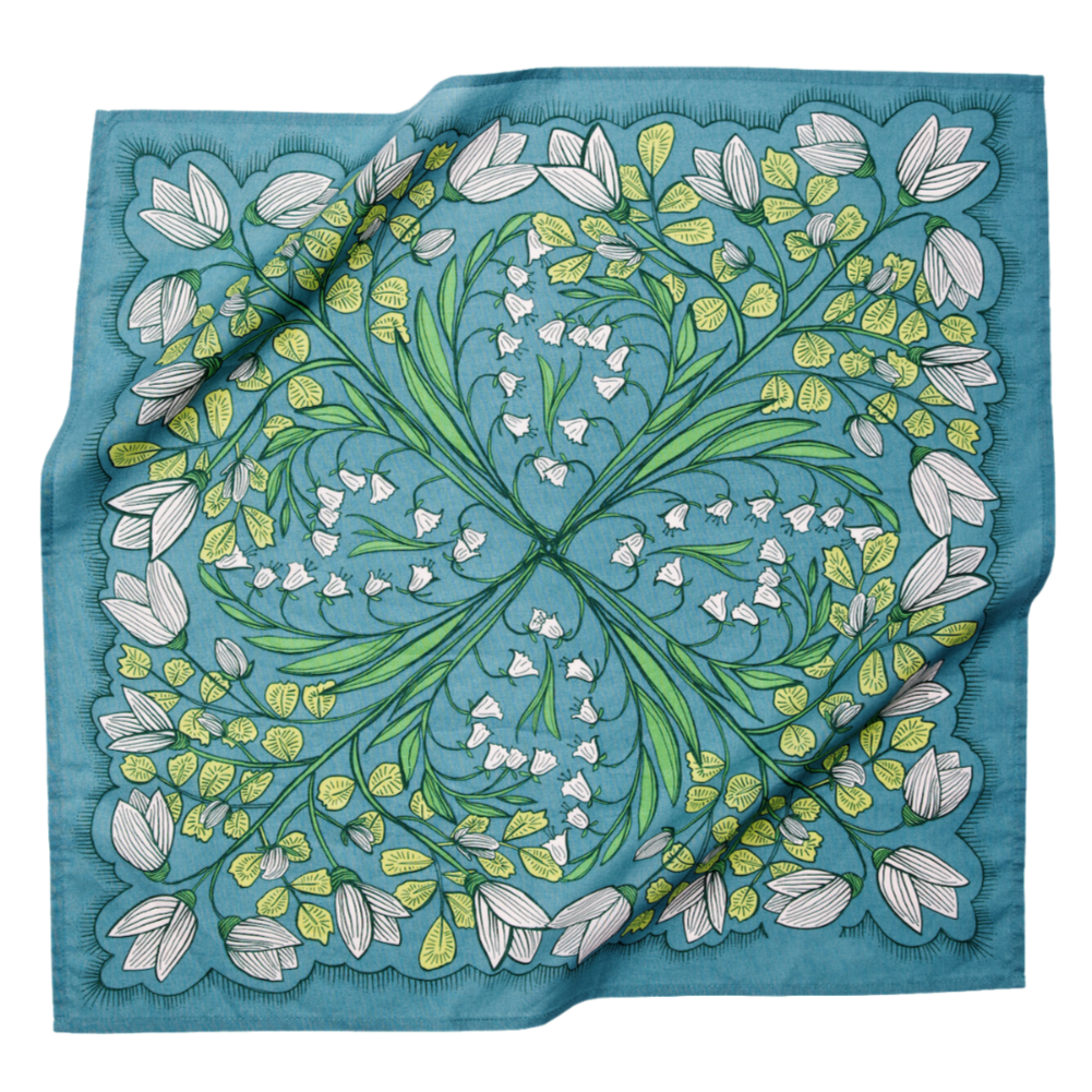 Floral patterned fabric on a blue background
