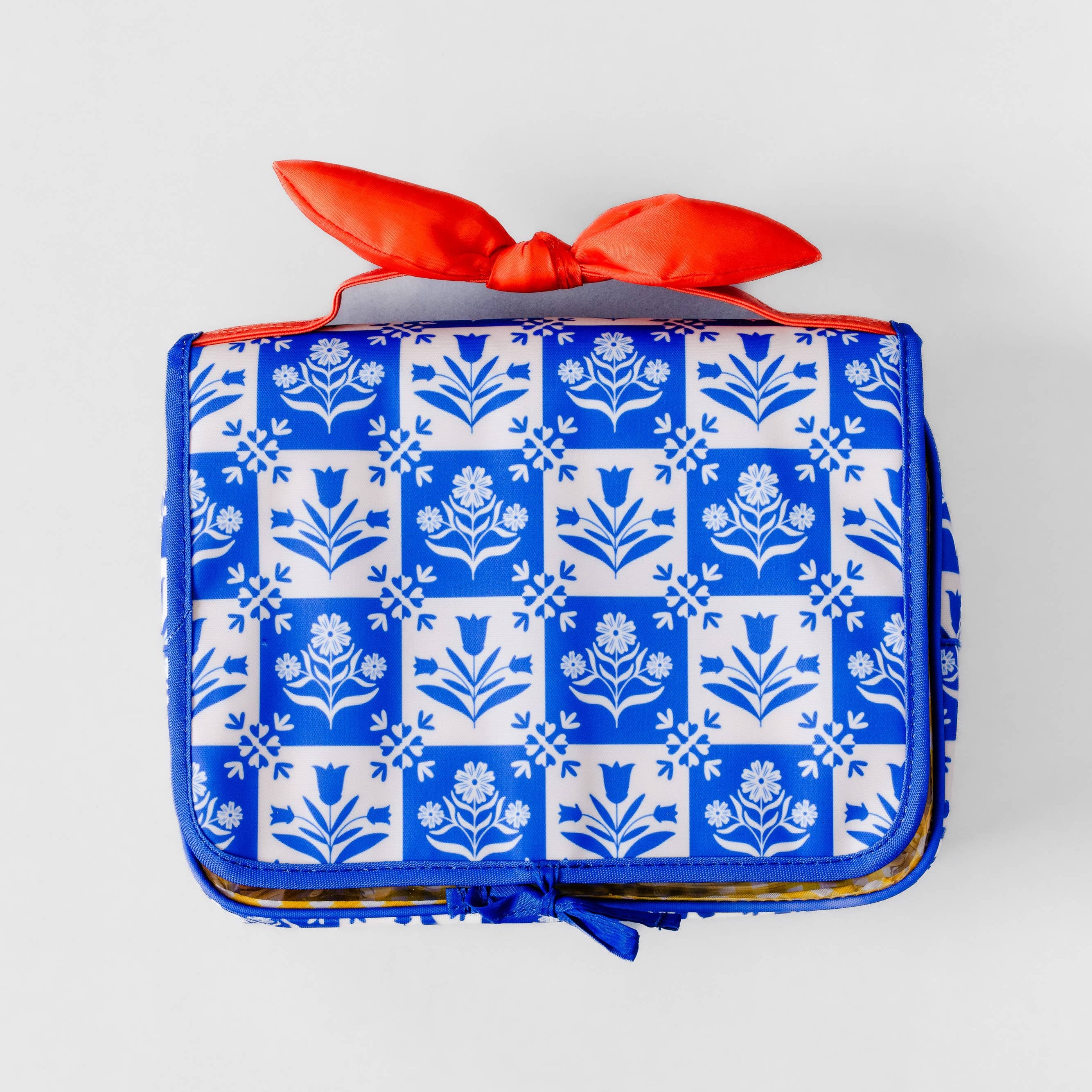 Hanging Toiletry Bag - Blue Plaid Floral