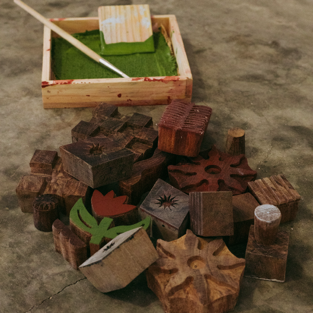 Hand-Carved Wood Blocks + Canvas Bag