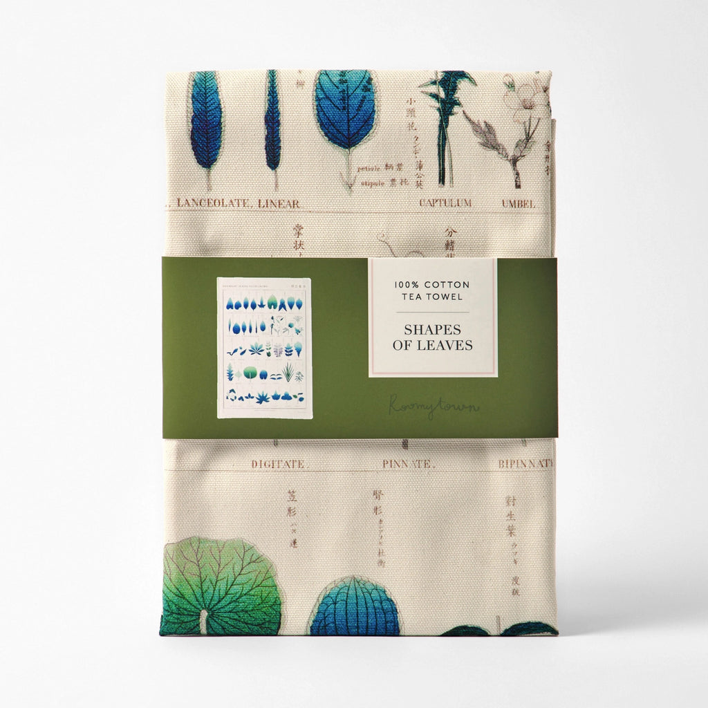 Featuring artwork reproduced from original illustrations by a Japanese artist published in a book about botany in 1873, this 100% Cotton Tea Towel showcases intricate drawings of Japanese leaves in vibrant blue and green hues and comes neatly folded and packaged with a card belly band. Machine washable for everyday use in your kitchen.