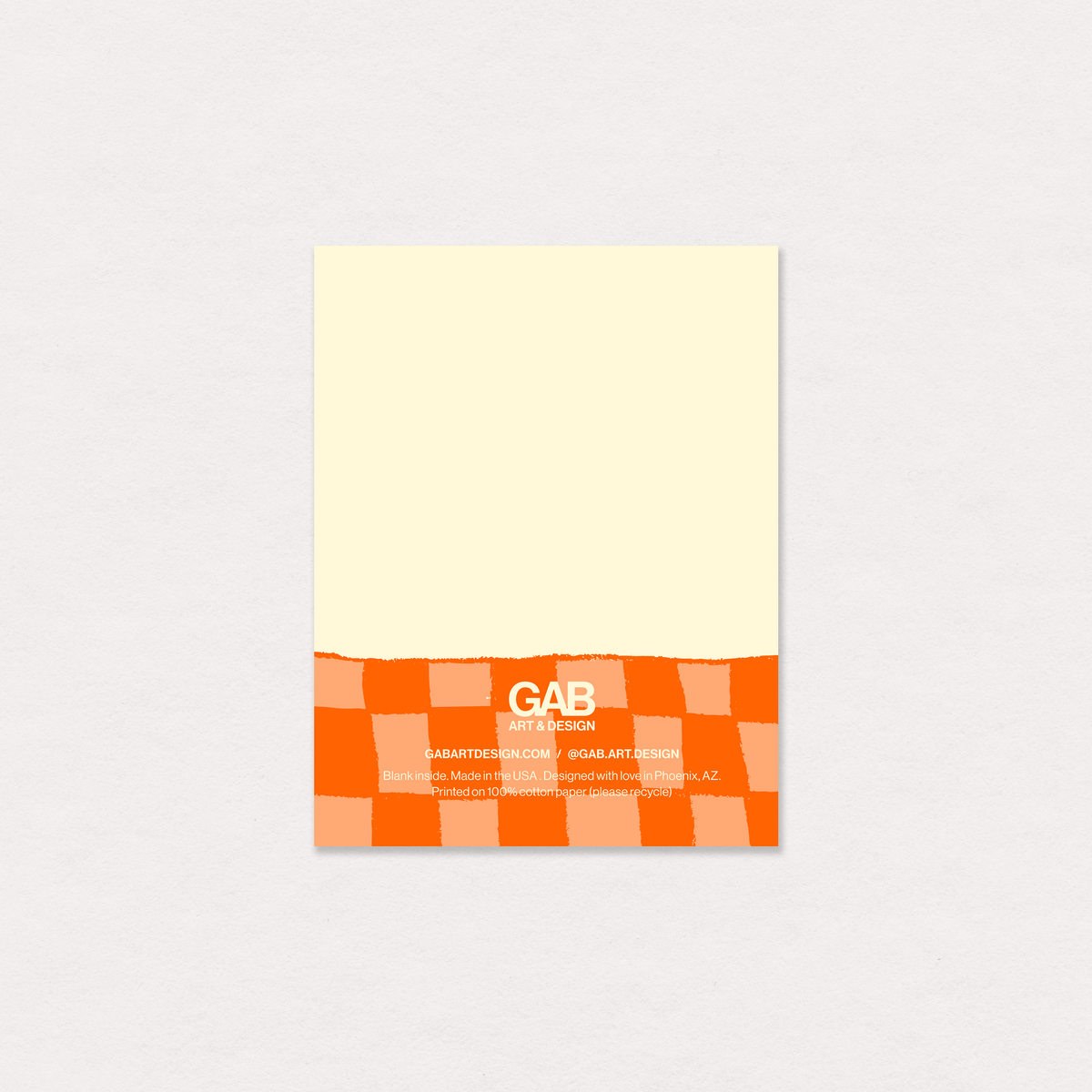 Poster with a yellow background and orange checkered pattern at the bottom, featuring 'GAB' branding.