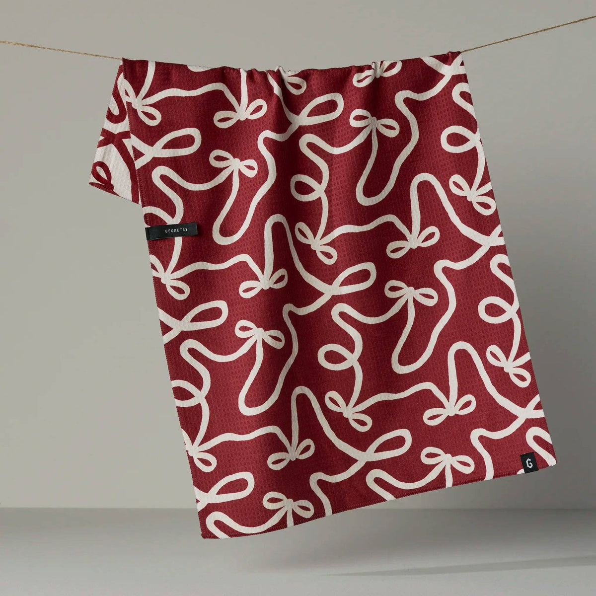 Holiday Bows Luxe Kitchen Towel - pomegranate with white bows
