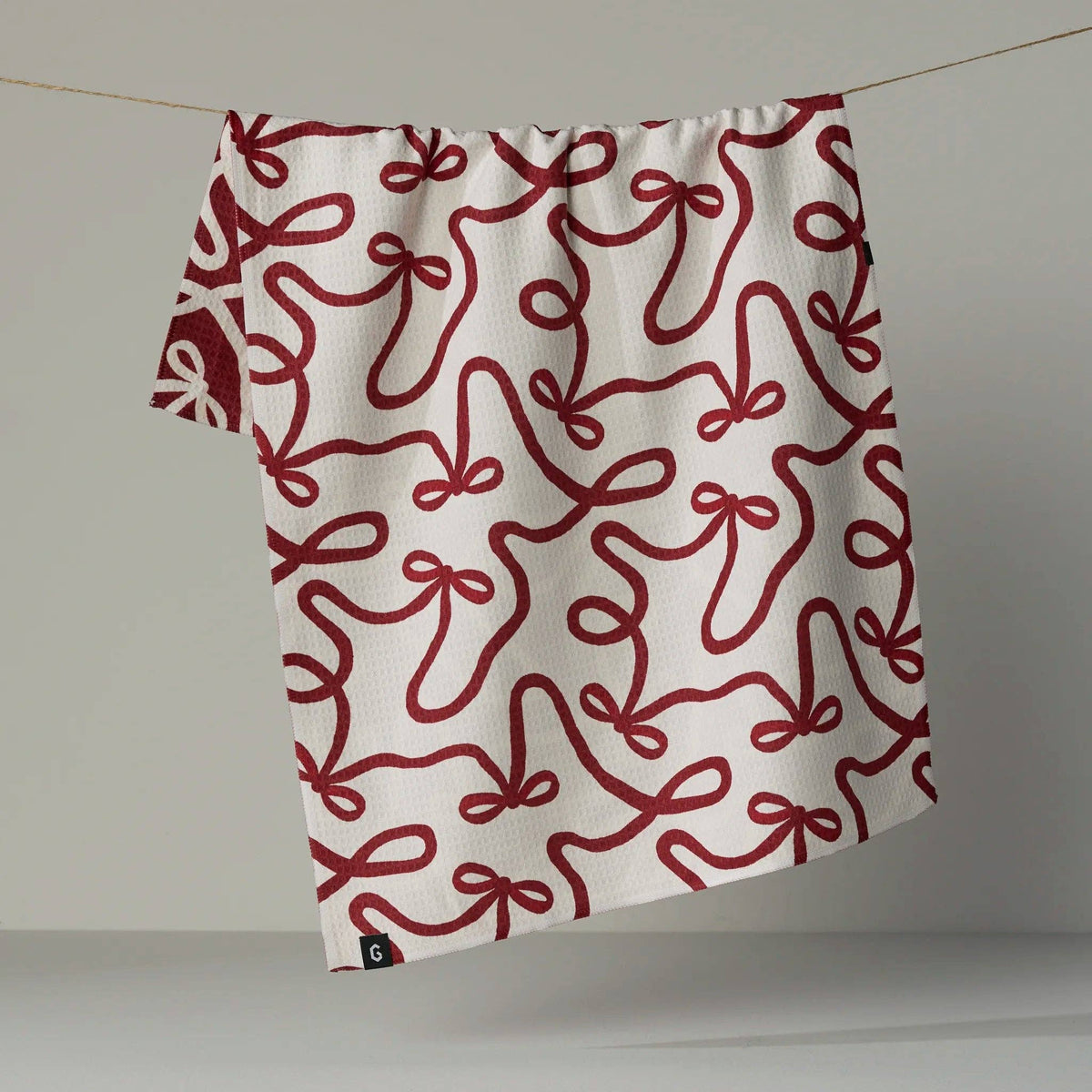 Holiday Bows Luxe Kitchen Towel - white with pomegranate bows