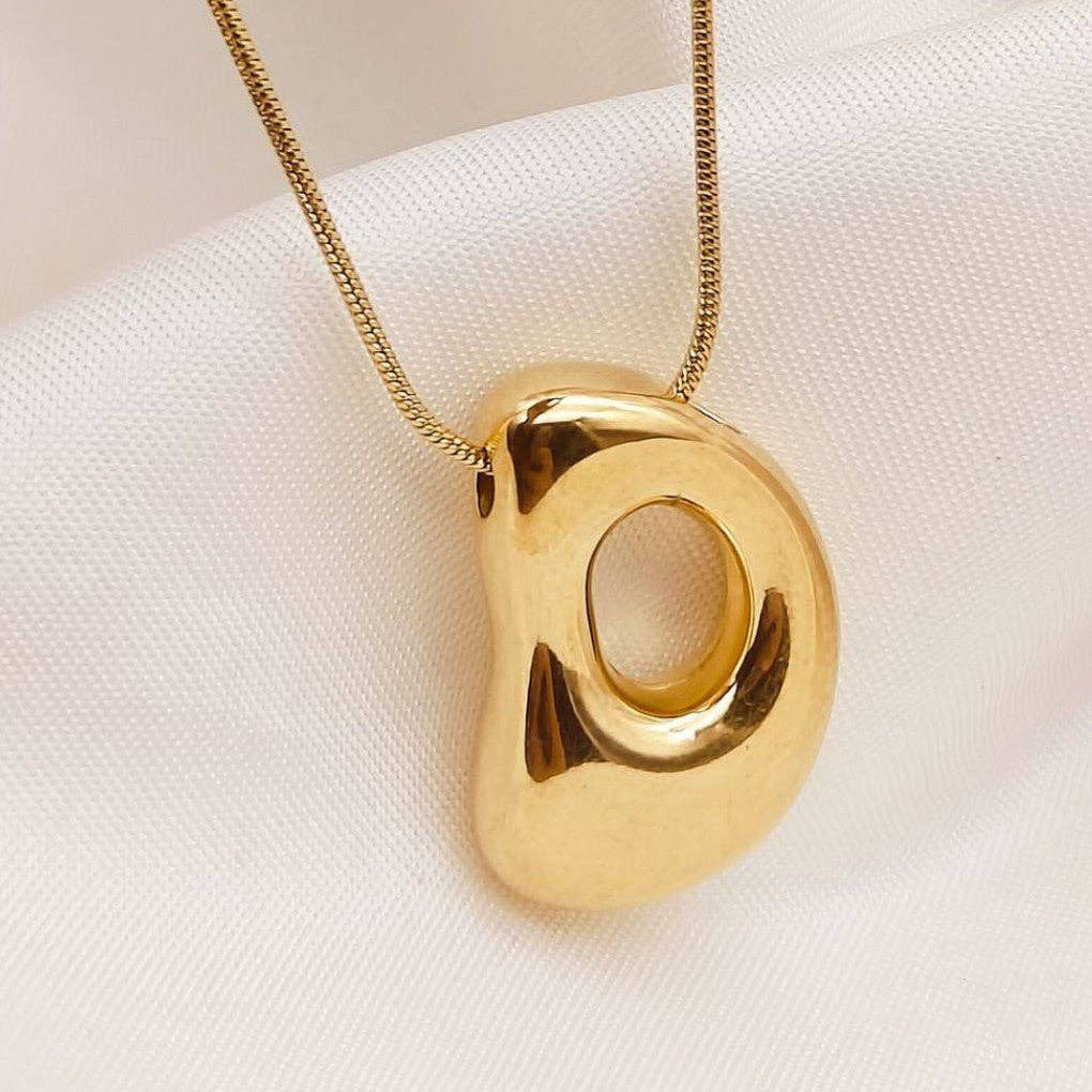 Gold Bubble Letter Initial Necklace - A Through Z