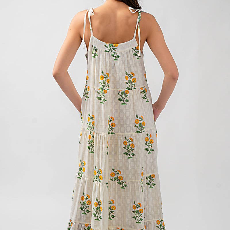 Romantic Tiered Floral Cotton Maxi Dress