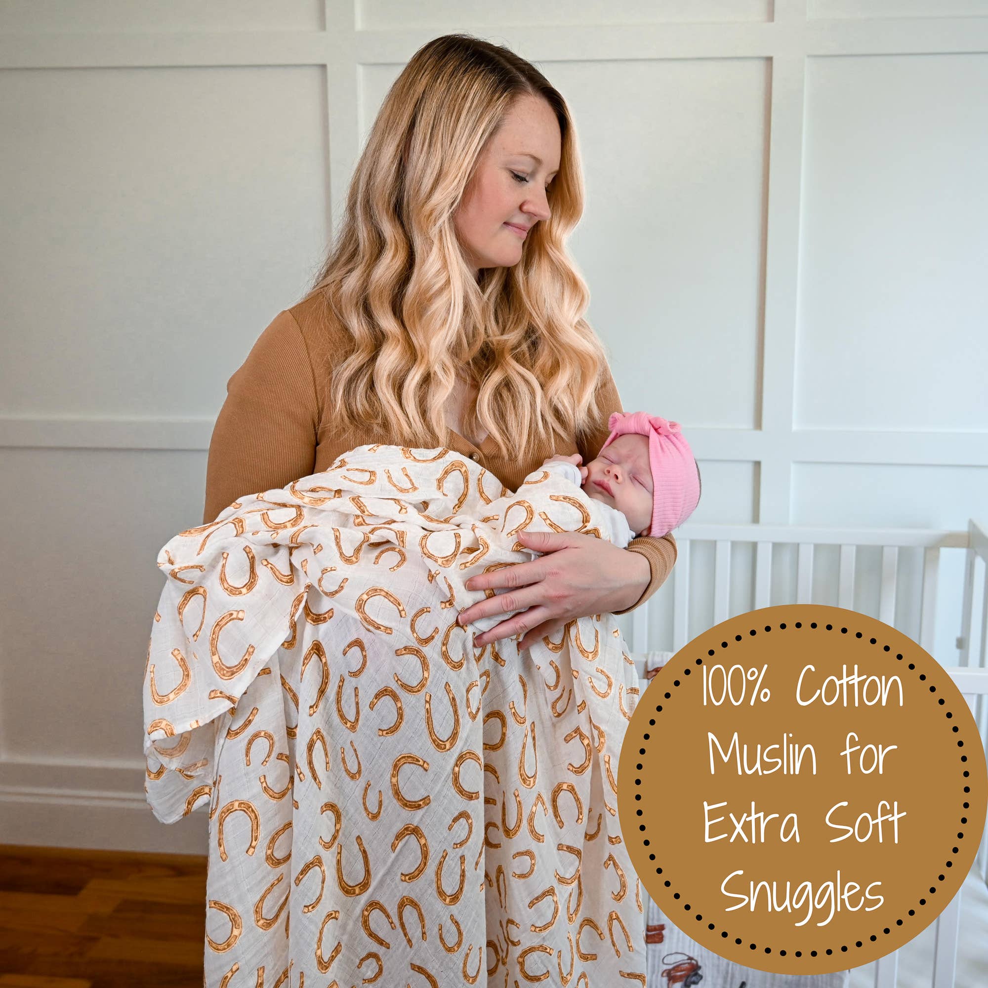 Lucky Horseshoe Baby Muslin Swaddle Blanket