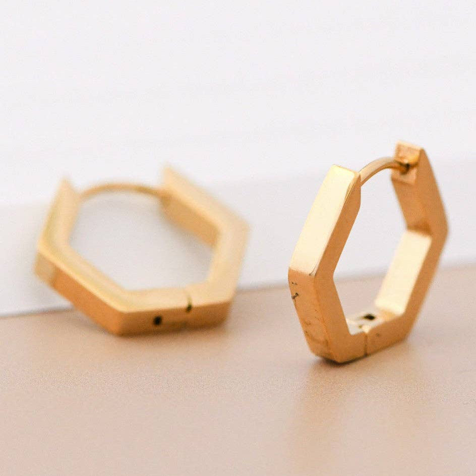 Gold Hexagon Hoop Earrings