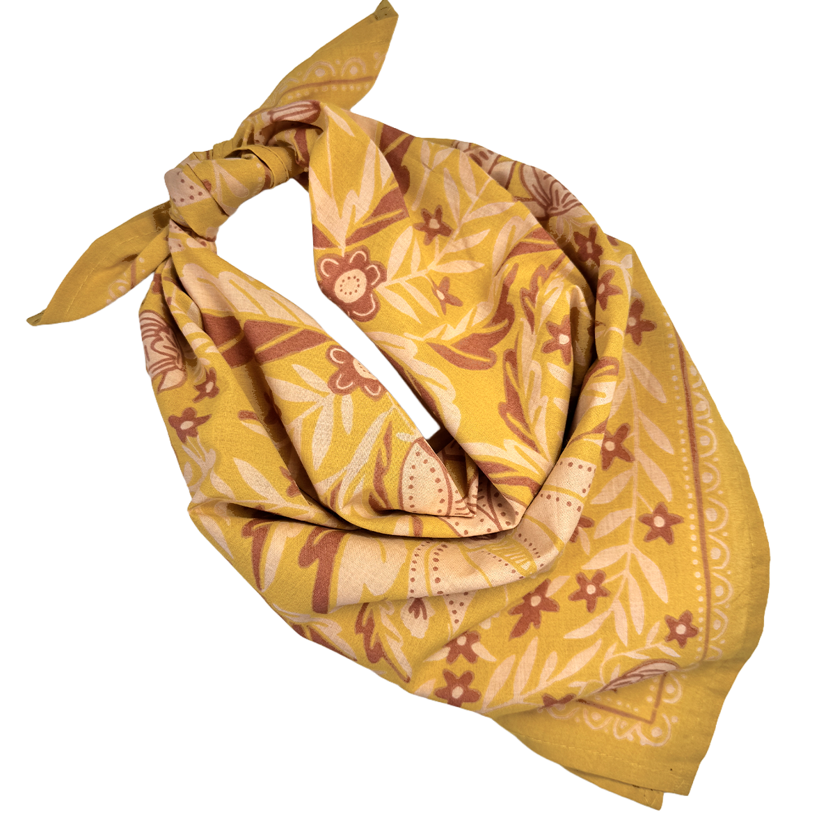 Yellow patterned bandana on a white background