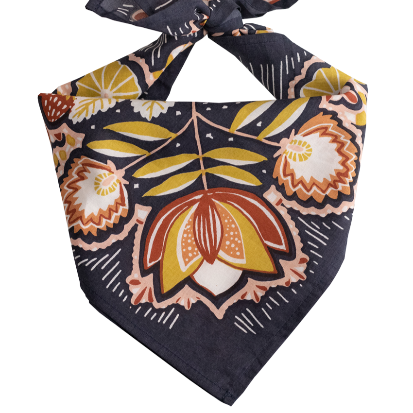 Floral patterned bandana on a white background