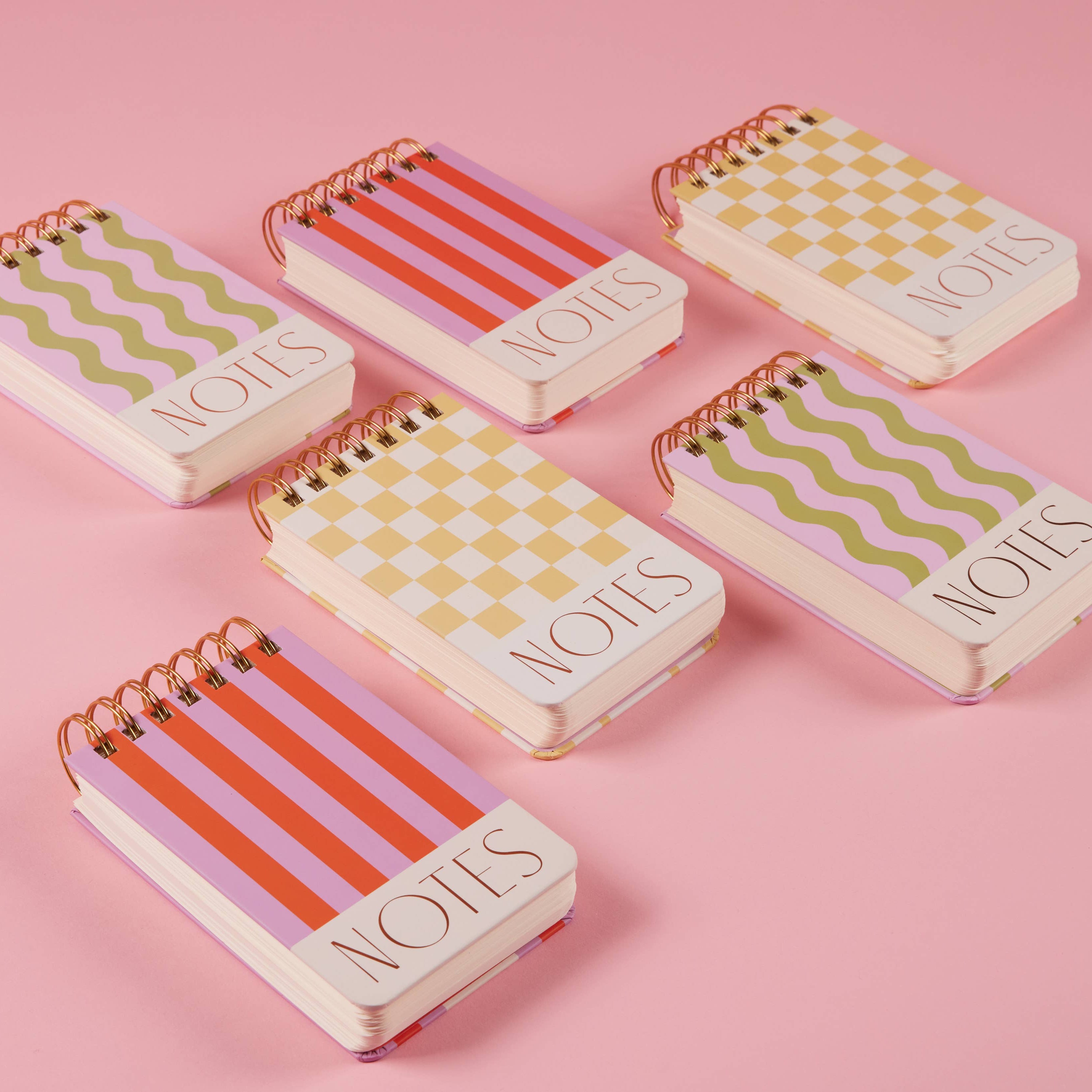 Twin Wire Notepad - Wavy Stripes. PINK & GREEN