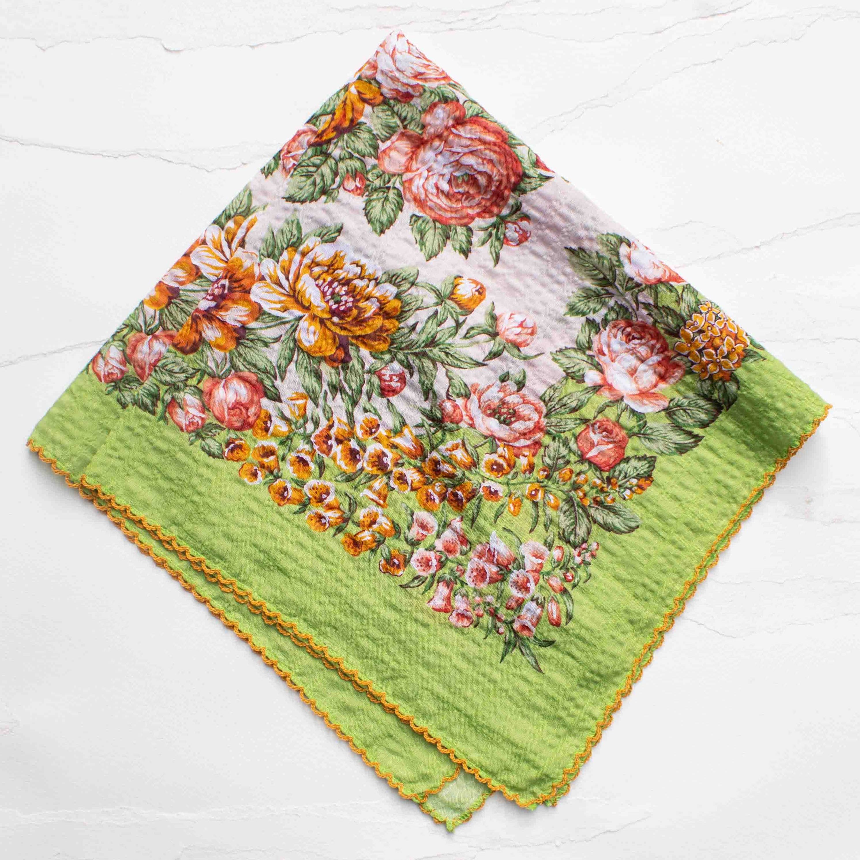 Vintage Garden Floral Square Scarf - green