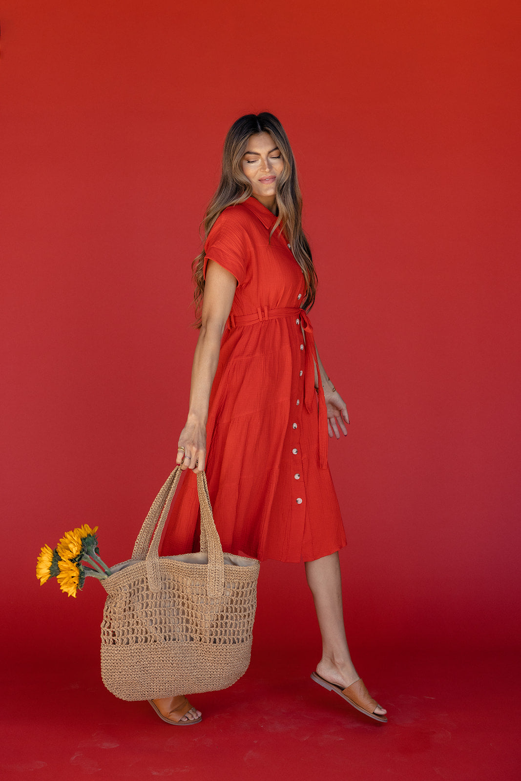 Rosy Posy Button Midi
