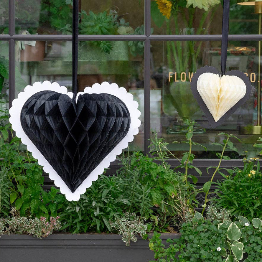Black and White Honeycomb Hanging Hearts